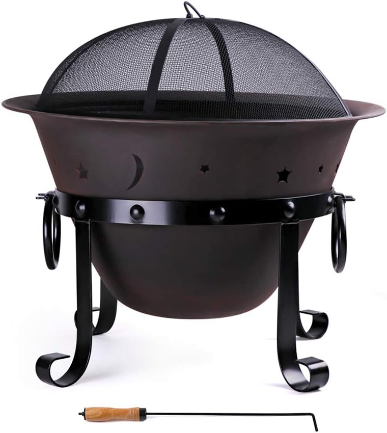 Fire Pit Bowl - Cast Iron Fire Pits,29inch,Round,Deep,with Mesh Screen