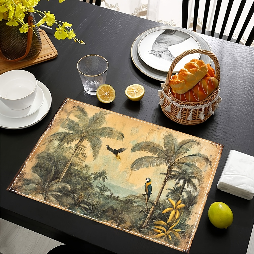 Outdoor Furniture Vintage - VIKAMA Tropical-Style Placemat With Vintage Palm
