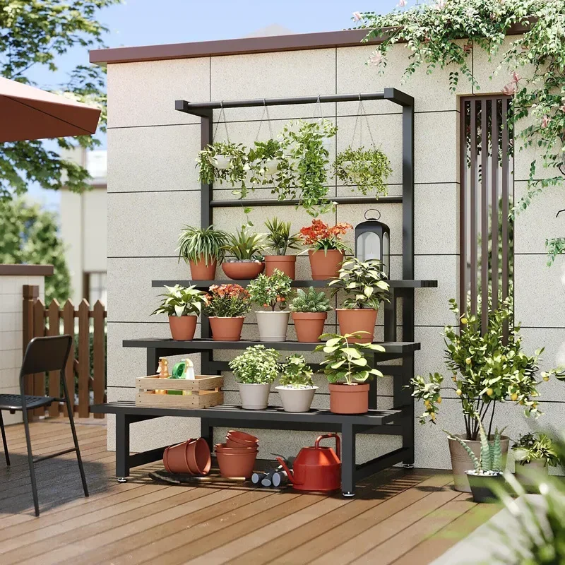 Tiered Display Plant Rack Shel - đánh giá và giá Outdoor Furniture Black
