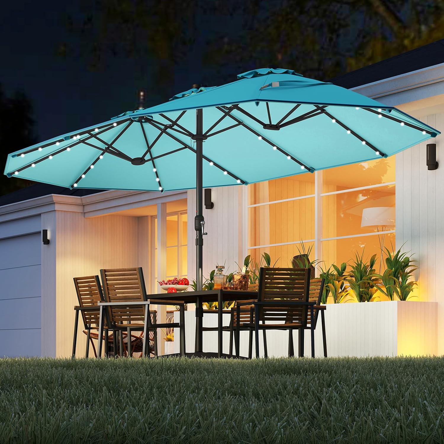 15FT Double-Sided Solar Patio  - đánh giá và giá Outdoor Furniture With Umbrella