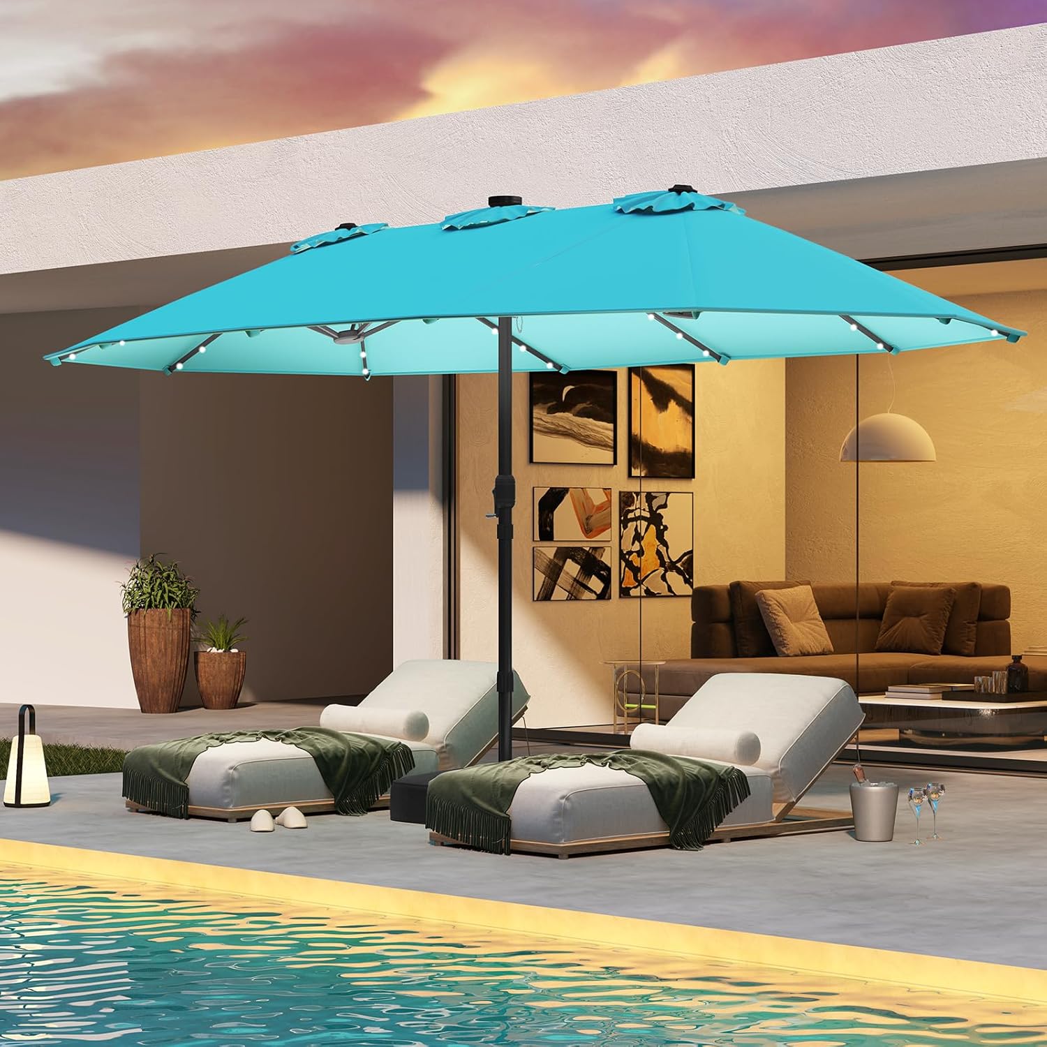 15FT Double-Sided Solar Patio  - đánh giá và giá Outdoor Furniture With Umbrella