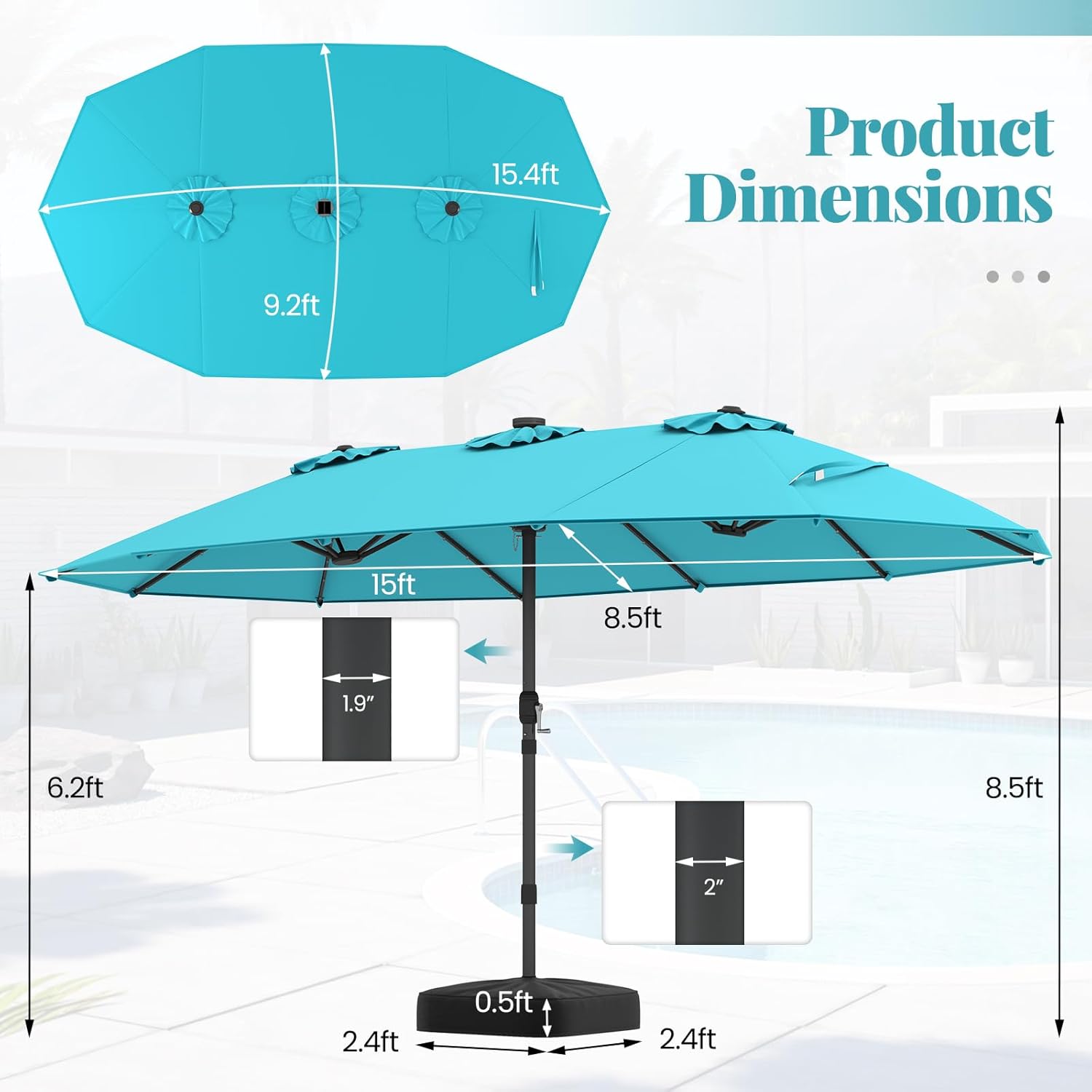 15FT Double-Sided Solar Patio  - đánh giá và giá Outdoor Furniture With Umbrella