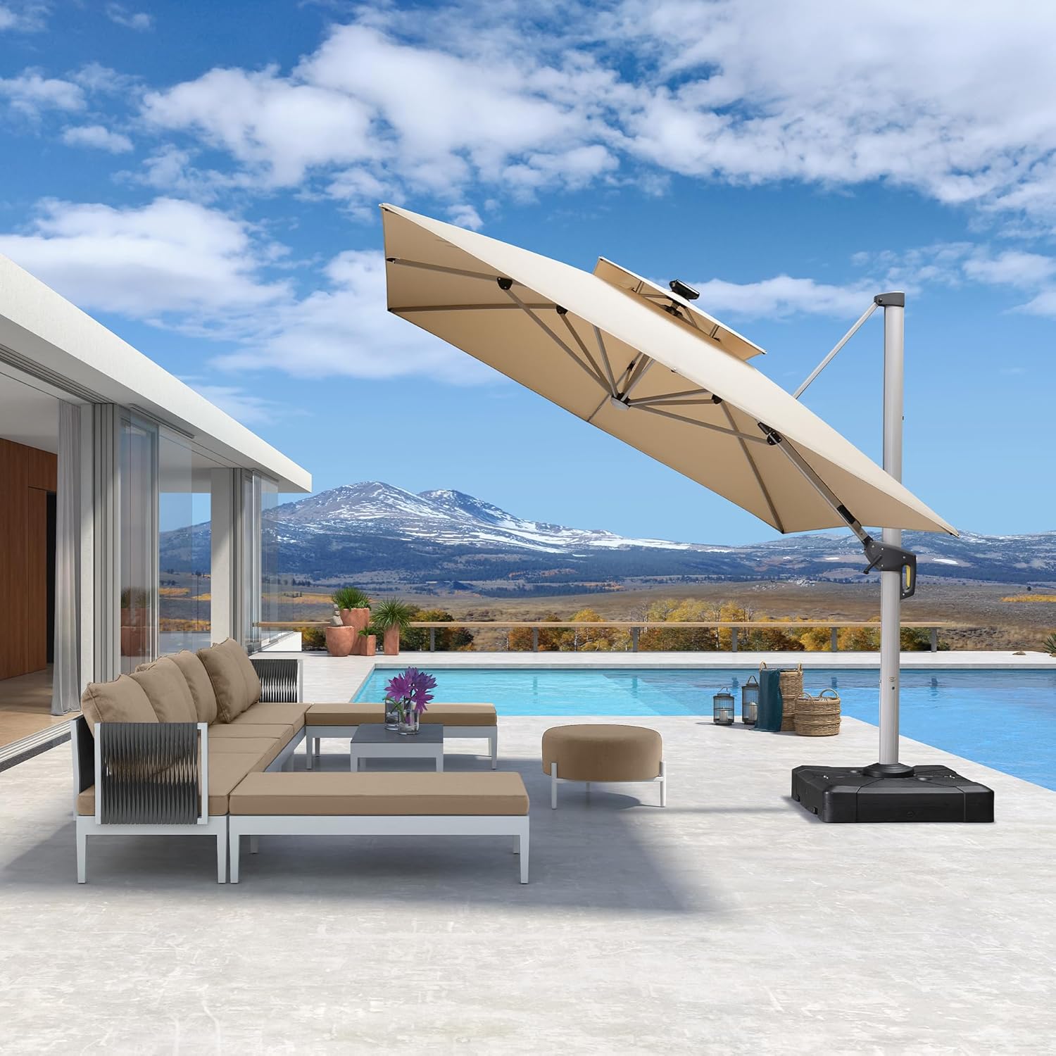 10' X 13' Double Top Deluxe So - đánh giá và giá Outdoor Furniture With Umbrella