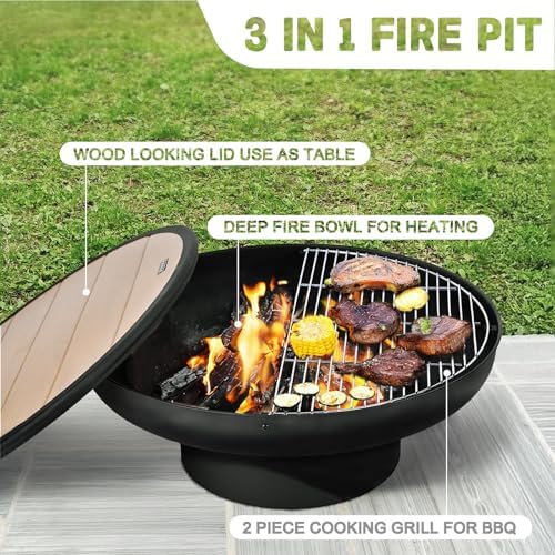 32in Fire Pit Table with Lid,H - đánh giá và giá Fire Pit Bowl