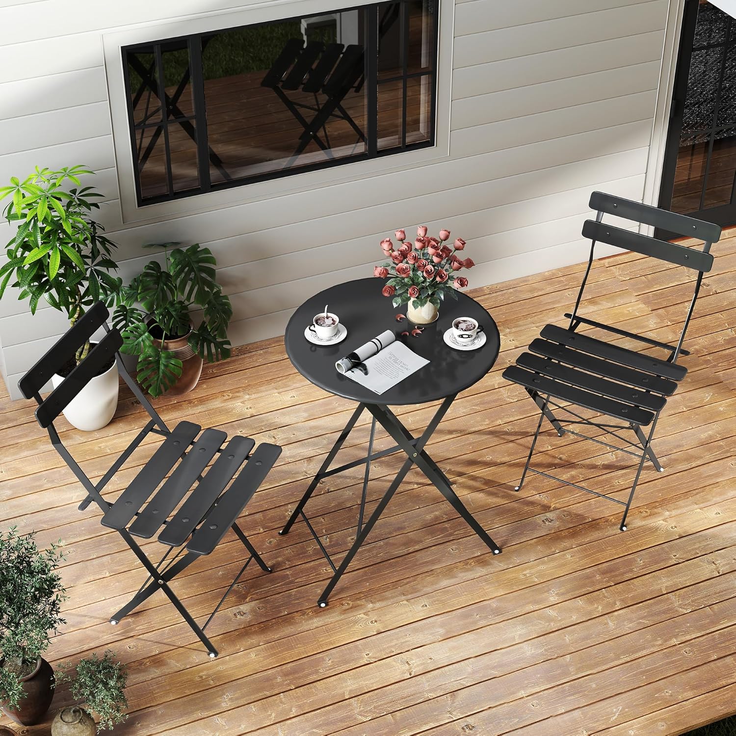 Space-saving black 3-piece fol - đánh giá và giá Outdoor Furniture Black
