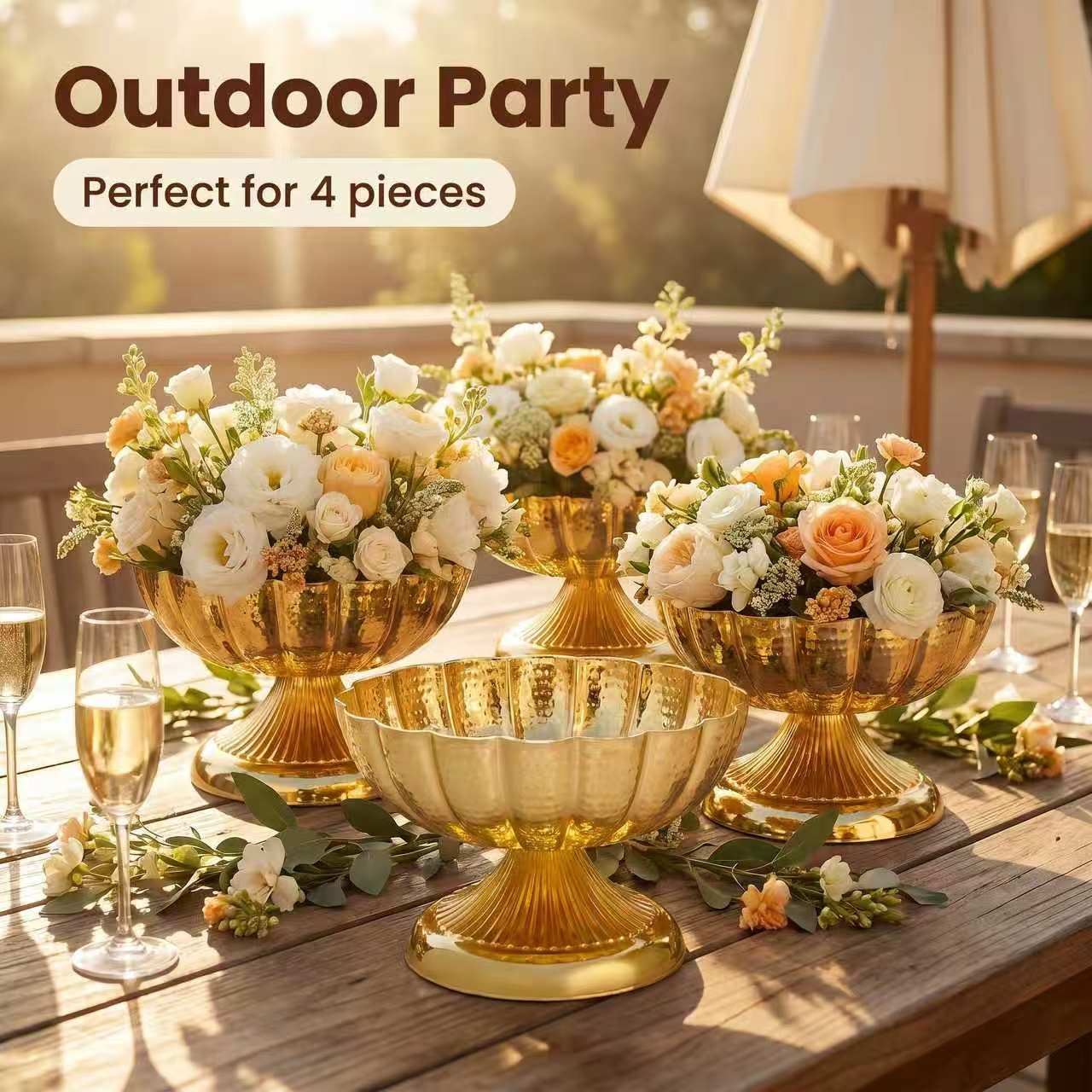 Vintage Gold Metal Compote Vas - đánh giá và giá Outdoor Furniture Vintage